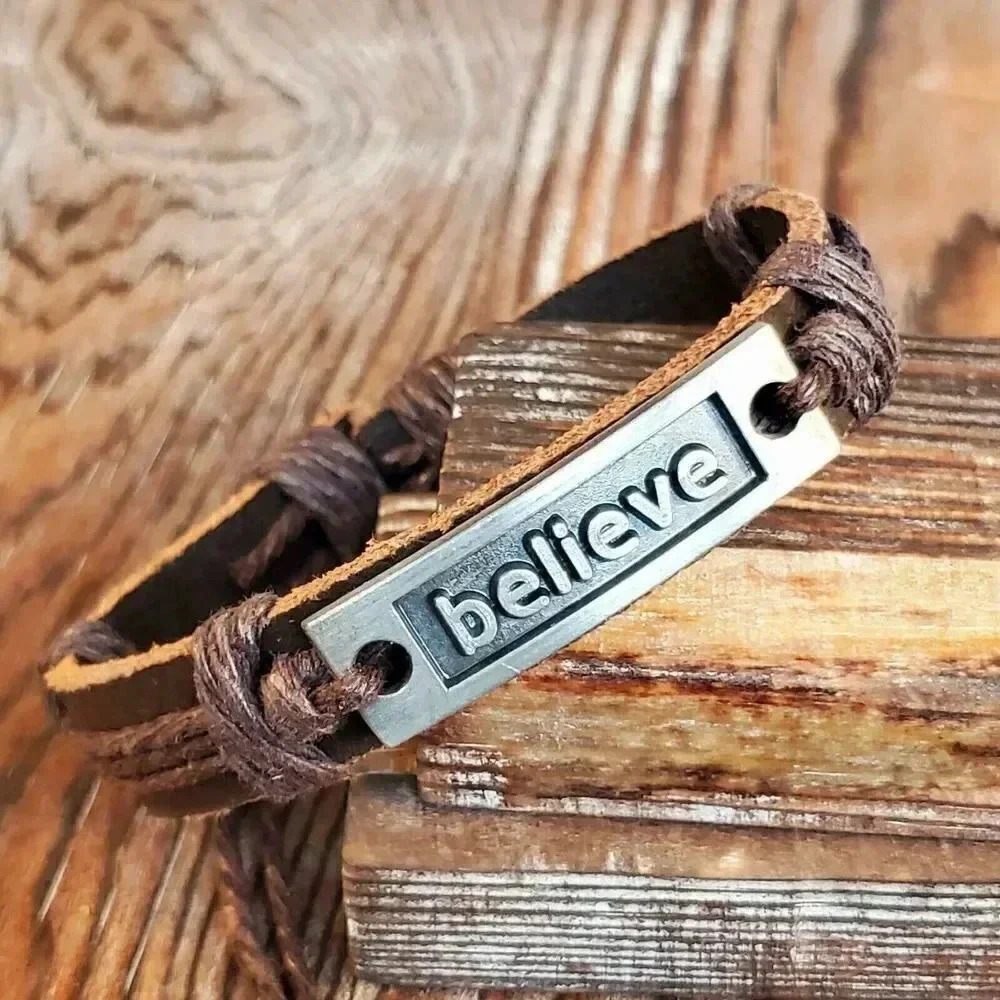 Believe Mindfulness Positive Affirmation Hand Crafted Genuine Leather Bracelet